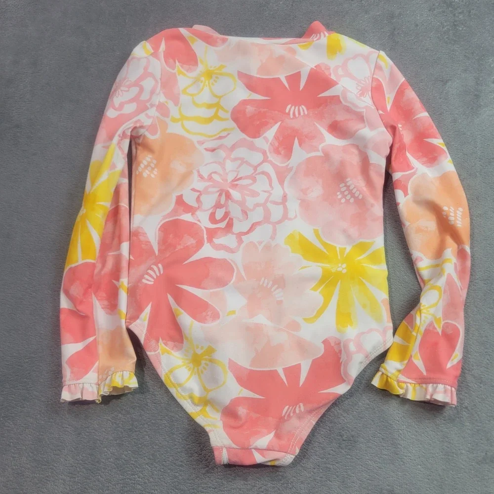 Just One You Carters Girls 5T Floral Long Sleeve Rash Guard Swimsuit Pink Yellow